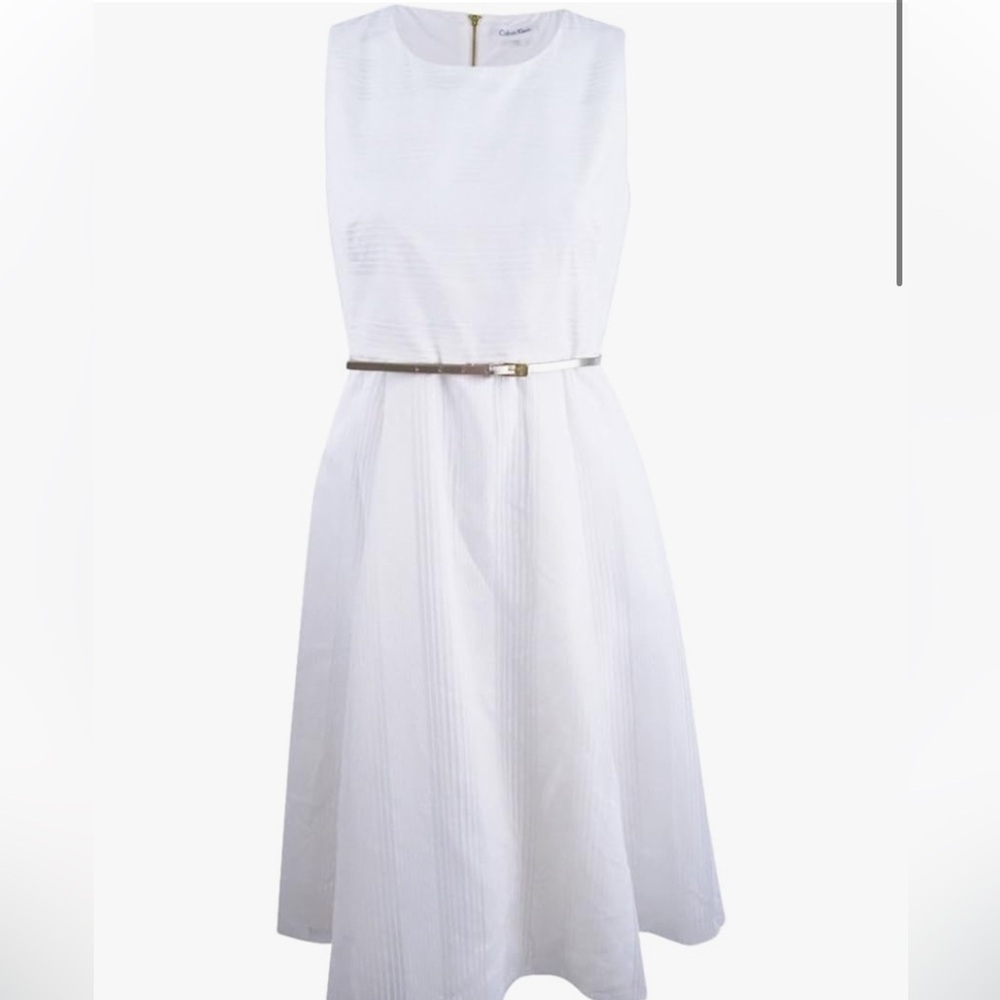 Calvin Klein White Sleeveless Dress with Belt